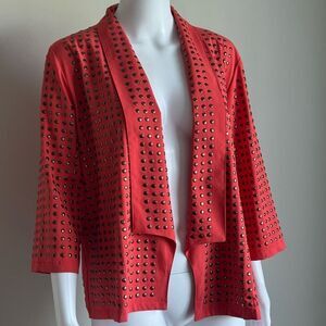 Y2K Studded Embellished Open Front Cardigan Coral